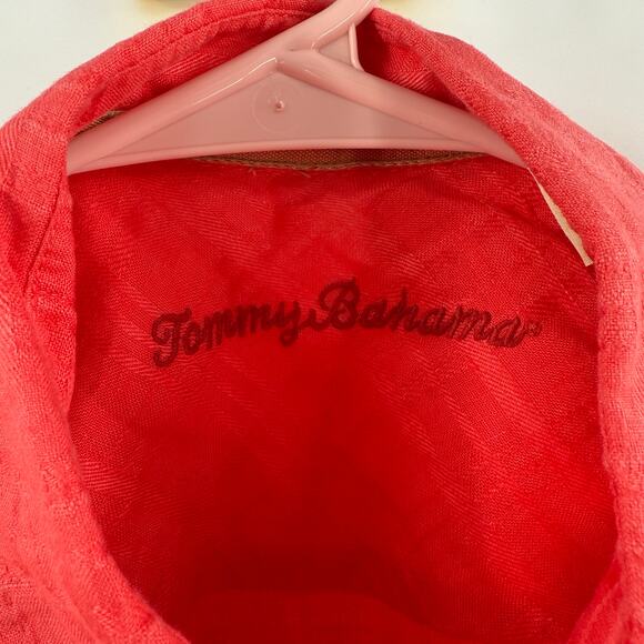 TOMMY BAHAMA Shirt Size Medium Men's 100% Linen Short Sleeve Orange/Red Stripe - Picture 3 of 11